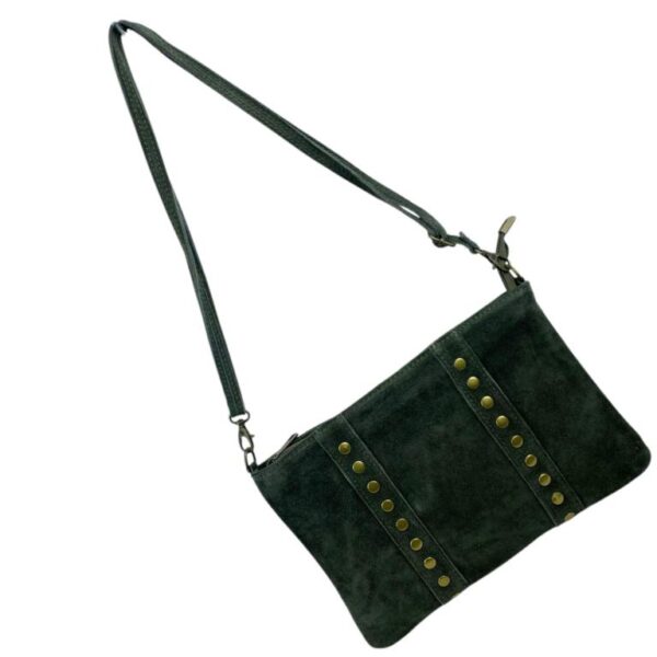 Bolso Bandolera en Piel de Serraje Italiana para Mujer con Tachuelas Decorativas Frontales y Cierre de Cremallera - Imagen 7