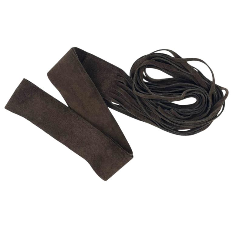 Cinturón para Mujer de Ante Intaliano con Flecos sin Hebilla-MarrónOscuro Cinturón para Mujer de Ante Italiano con Flecos sin Hebilla - Imagen 1