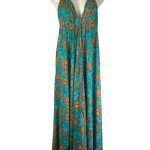 Vestido Largo Artesanal en Seda India con Espalda Descubierta, Tirantes y Precioso Diseño para Mujer