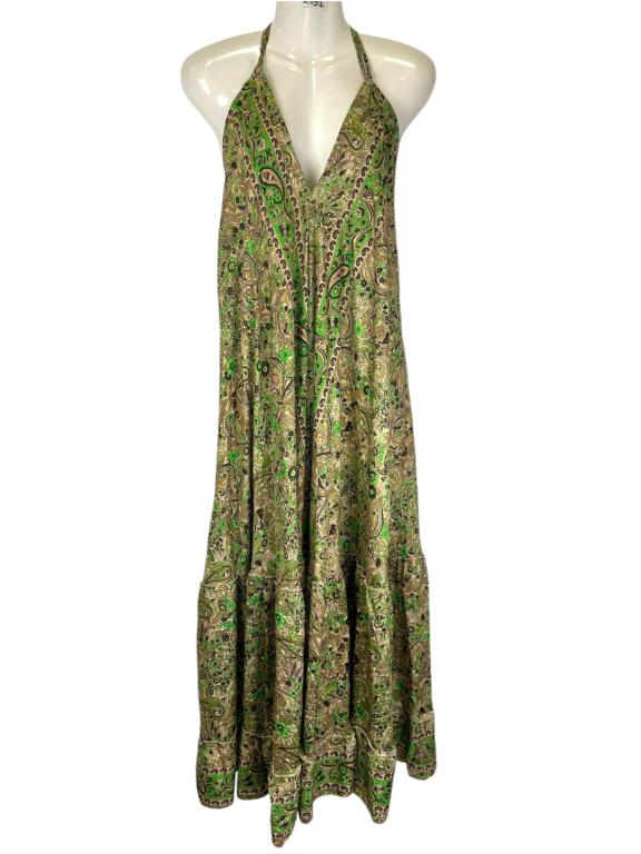 CGSN2151-Front Vestido Largo Artesanal con Bonito Diseño en Seda India de Mujer con Espalda Descubierta y Talla Única - Imagen 1