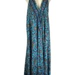 Vestido Largo Artesanal en Seda India para Mujer con Espalda Descubierta, Escote y Tirantes