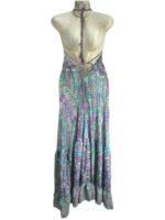 Vestido Largo Artesanal con Alegre Diseño Multicolor en Seda India y Espalda Descubierta para Mujer - Imagen 2