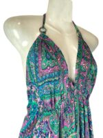 Vestido Largo Artesanal con Alegre Diseño Multicolor en Seda India y Espalda Descubierta para Mujer - Imagen 3