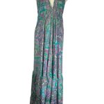 Vestido Largo Artesanal con Alegre Diseño Multicolor en Seda India y Espalda Descubierta para Mujer