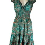 Vestido Artesanal para Mujer en Seda India con Volantes en el Escote, Talla Única y Gran Calidad