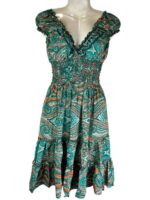 Vestido Artesanal para Mujer en Seda India con Volantes en el Escote, Talla Única y Gran Calidad