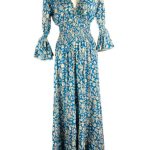 Vestido Largo Artesanal de Algodón con Cuello en V, Mangas Anchas y Talla Única para Mujer