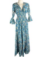 Vestido Largo Artesanal de Algodón con Cuello en V, Mangas Anchas y Talla Única para Mujer