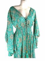 Vestido Largo Bohemio de Algodón con Escote, Mangas Largas y Nudo en la Espalda para Mujer - Imagen 3