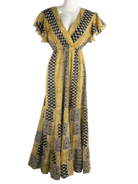 CGSN409-Front Vestido Largo Estilo Boho de Algodón con Cuello en V y Talla Única para Mujer - Imagen 1