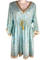 Vestido Artesanal Estilo Boho Chic con Manga Larga, Gran Calidad y Cordones Frontales para Mujer