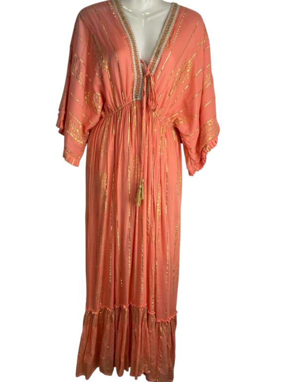 Vestido Largo Artesanal para Mujer con Preciosos Acabados, Manga Larga y Gran Calidad