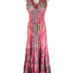 Vestido Largo Artesanal en Seda India con Escote con Volantes y Talla Única para Mujer