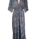 Vestido Largo Artesanal de Seda India para Mujer con Mangas, Escote y Gran Calidad