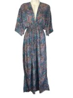 Vestido Largo Artesanal de Seda India para Mujer con Mangas, Escote y Gran Calidad