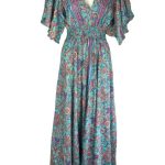 Vestido Largo Artesanal Multicolor de Seda India con Mangas y Gran Calidad para Mujer