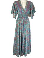 Vestido Largo Artesanal Multicolor de Seda India con Mangas y Gran Calidad para Mujer