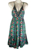 Vestido Largo Artesanal en Seda India con Diseño Flores y Espalda Descubierta para Mujer