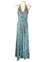 Vestido Largo de Mujer Artesanal Multicolor en Seda con Tirantes y Gran Calidad