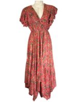 Vestido Largo de Mujer Artesanal en Seda con Mangas de Volantes y Talla Única