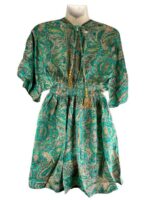 Vestido Corto Artesanal de Mujer en Seda India con Escote y Nudo con Cuerdas en la Espalda - Imagen 2