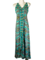 Vestido Multicolor Largo Artesanal para Mujer en Seda India con Cuello en V y Espalda Descubierta