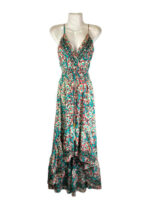 Vestido Largo Ligero y Artesanal en Seda India con Espalda Descubierta y Talla Única de Mujer