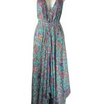 Vestido Largo Artesanal en Seda con Espalda Descubierta, Escote y Tirantes para Mujer