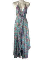 Vestido Largo Artesanal en Seda con Espalda Descubierta, Escote y Tirantes para Mujer