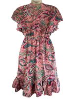 Cómodo y Ligero Vestido Artesanal en Seda India con Volantes, Escote y Talla Única para Mujer - Imagen 2