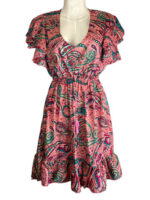 Cómodo y Ligero Vestido Artesanal en Seda India con Volantes, Escote y Talla Única para Mujer