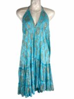 Vestido Artesanal Estilo Boho en Seda con Espalda Descubierta, Tirantes y Escote para Mujer