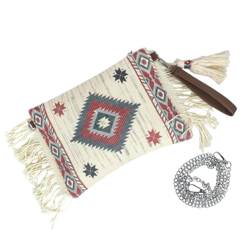 CG11181-E-9 Bolso Bandolera de Algodón Estilo Bohemio con Asa de Mano y Flecos Laterales para Mujer - Imagen 1
