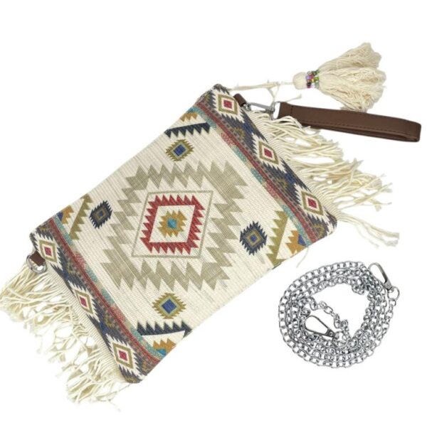 Bolso Bandolera de Algodón Estilo Bohemio con Asa de Mano y Flecos Laterales para Mujer - Imagen 3