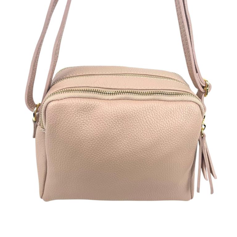 Bolso Bandolera en Piel Italiana con 3 Compartimentos con Cierre de Cremallera y Gran Calidad Mujer