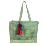 Amplio Bolso de Papel para Mujer con Pompones Decorativos Multicolores y 2 Asas - Imagen 5