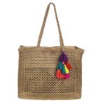 Amplio Bolso de Papel para Mujer con Pompones Decorativos Multicolores y 2 Asas - Imagen 7