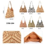 Bolso de Hombro en Ganchillo y Algodón con Cierre de Cremallera y Gran Capacidad para Mujer - Imagen 2