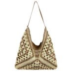 Bolso de Hombro en Ganchillo y Algodón con Cierre de Cremallera y Gran Capacidad para Mujer - Imagen 3