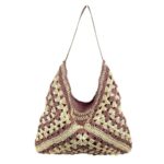 Bolso de Hombro en Ganchillo y Algodón con Cierre de Cremallera y Gran Capacidad para Mujer - Imagen 6