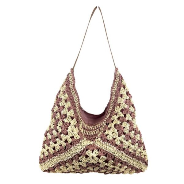 Bolso de Hombro en Ganchillo y Algodón con Cierre de Cremallera y Gran Capacidad para Mujer - Imagen 6