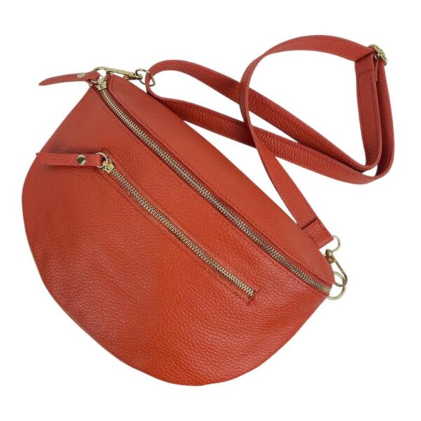 Amplia Riñonera de Piel Italiana para Mujer con Bolsillo Frontal y Cremallera - Imagen 4