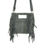 Bolsito de Mano Compacto en Piel de Serraje Italiana con Flecos Laterales para Mujer - Imagen 8