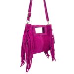 Bolsito de Mano Compacto en Piel de Serraje Italiana con Flecos Laterales para Mujer - Imagen 13