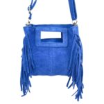 Bolsito de Mano Compacto en Piel de Serraje Italiana con Flecos Laterales para Mujer - Imagen 10