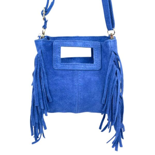 Bolsito de Mano Compacto en Piel de Serraje Italiana con Flecos Laterales para Mujer - Imagen 10