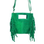 Bolsito de Mano Compacto en Piel de Serraje Italiana con Flecos Laterales para Mujer