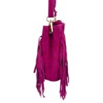 Bolsito de Mano Compacto en Piel de Serraje Italiana con Flecos Laterales para Mujer - Imagen 15