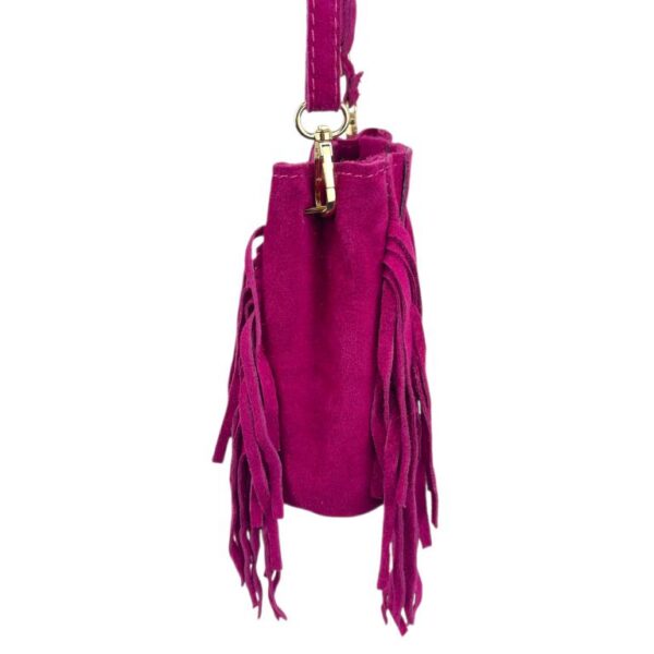 Bolsito de Mano Compacto en Piel de Serraje Italiana con Flecos Laterales para Mujer - Imagen 15