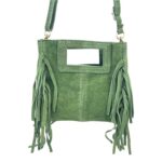 Bolsito de Mano Compacto en Piel de Serraje Italiana con Flecos Laterales para Mujer - Imagen 3